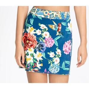 Johnny Was Sunrise Short Wrap Skirt Blue Hummingbird Print Sz Large